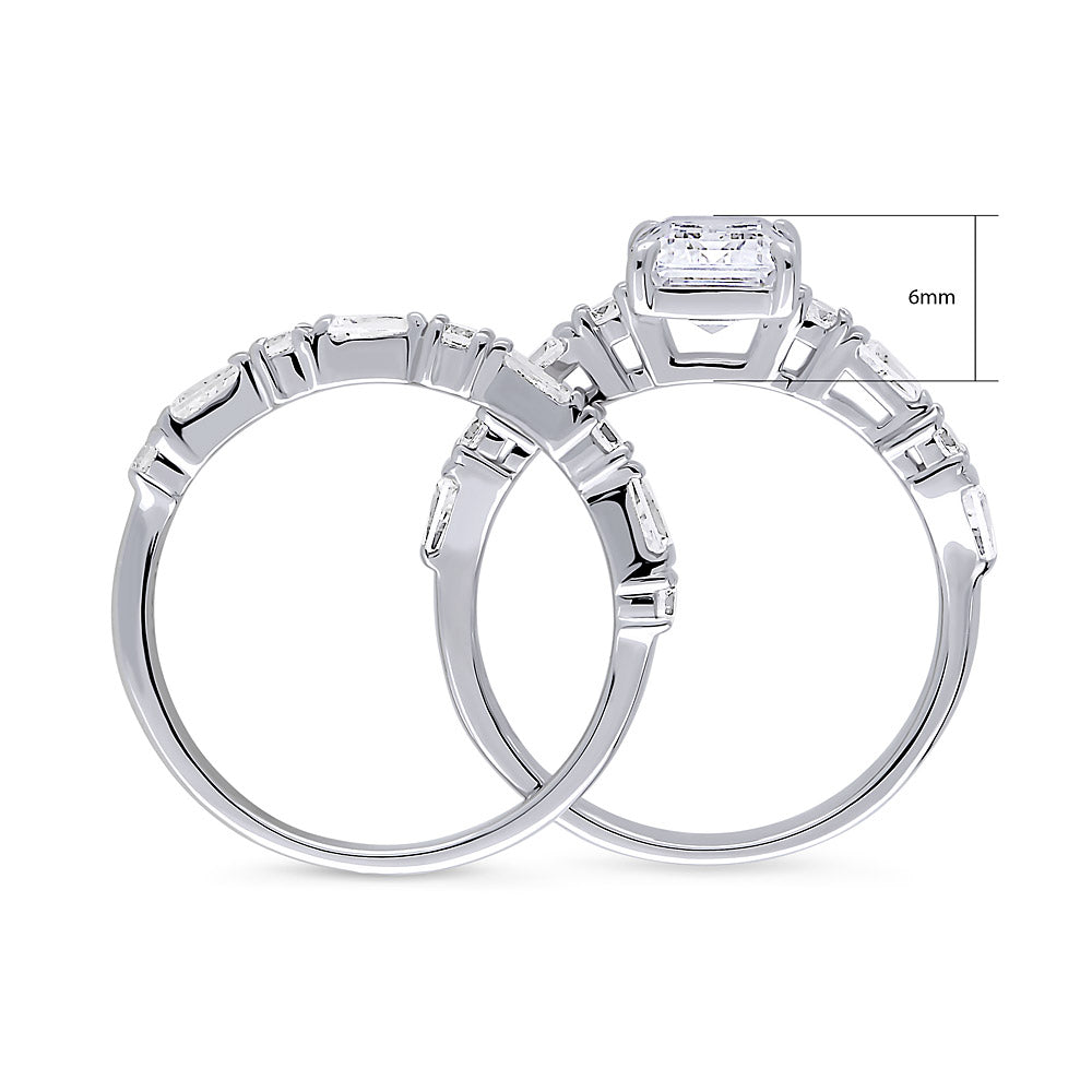 Solitaire Art Deco Emerald Cut CZ Ring Set in Sterling Silver