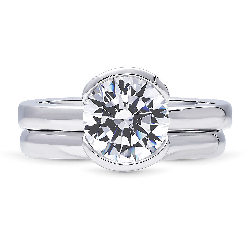 Solitaire 2ct Bezel CZ Ring Set in Sterling Silver