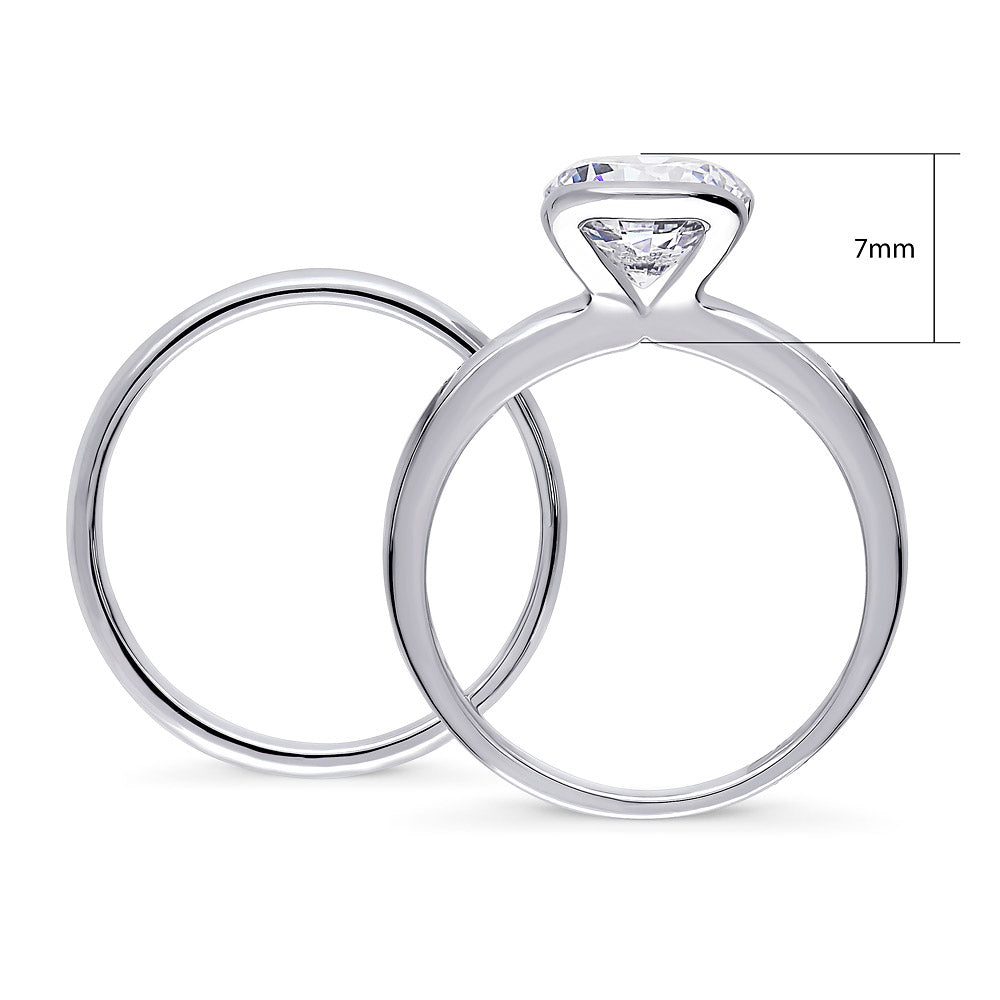 Solitaire 2ct Bezel CZ Ring Set in Sterling Silver