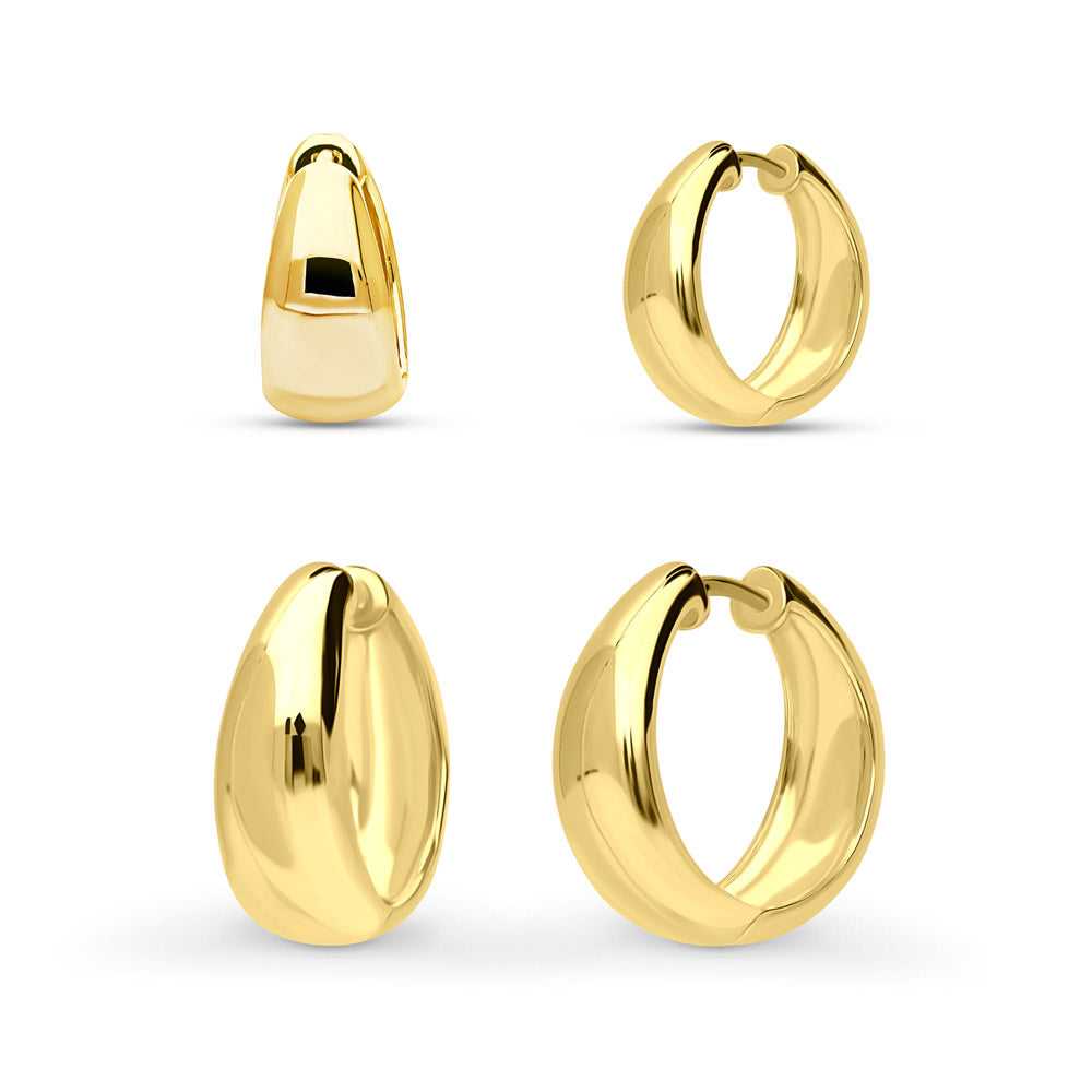 Dome Small Hoop Earrings Set in Sterling Silver 0.6-1 inch, 2-Pairs Style 2