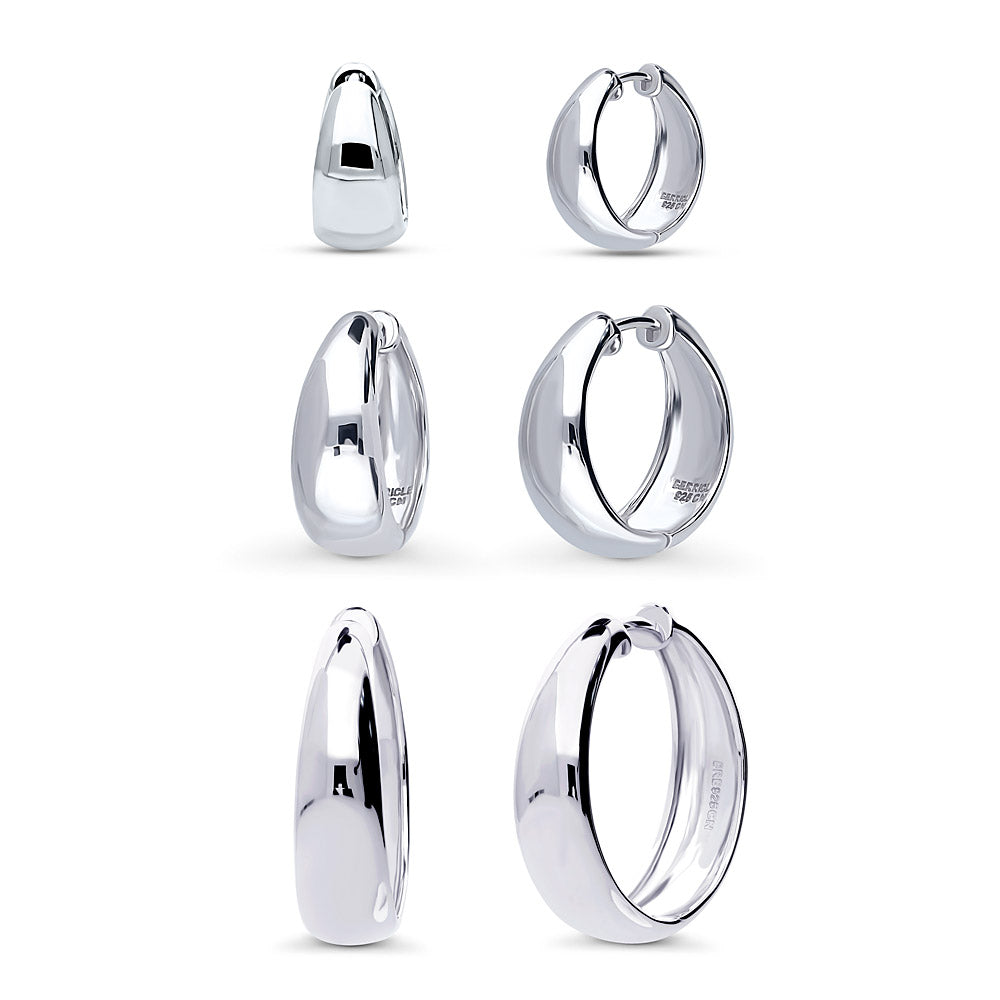 Dome Small Hoop Earrings Set in Sterling Silver 0.6-1 inch, 3-Pairs Style 1