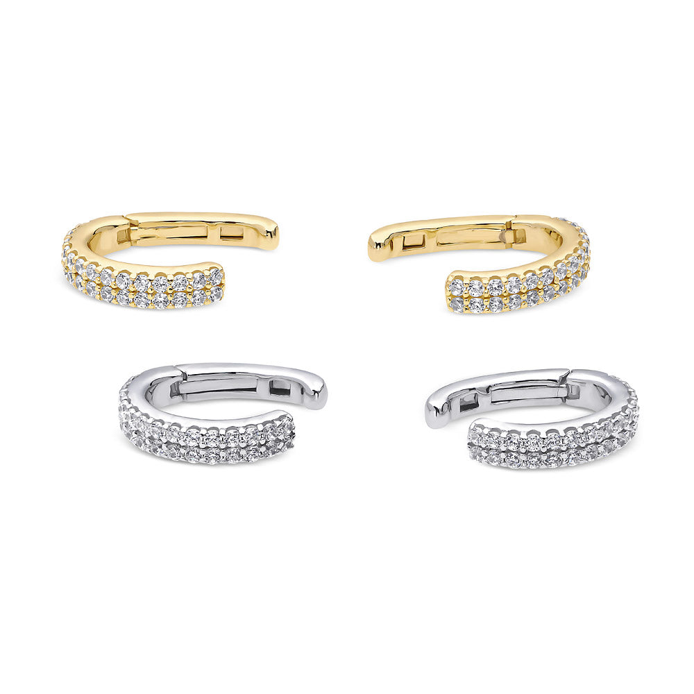 CZ Ear Cuff Cartilage Earrings in Sterling Silver, 2 Pairs, Style 2