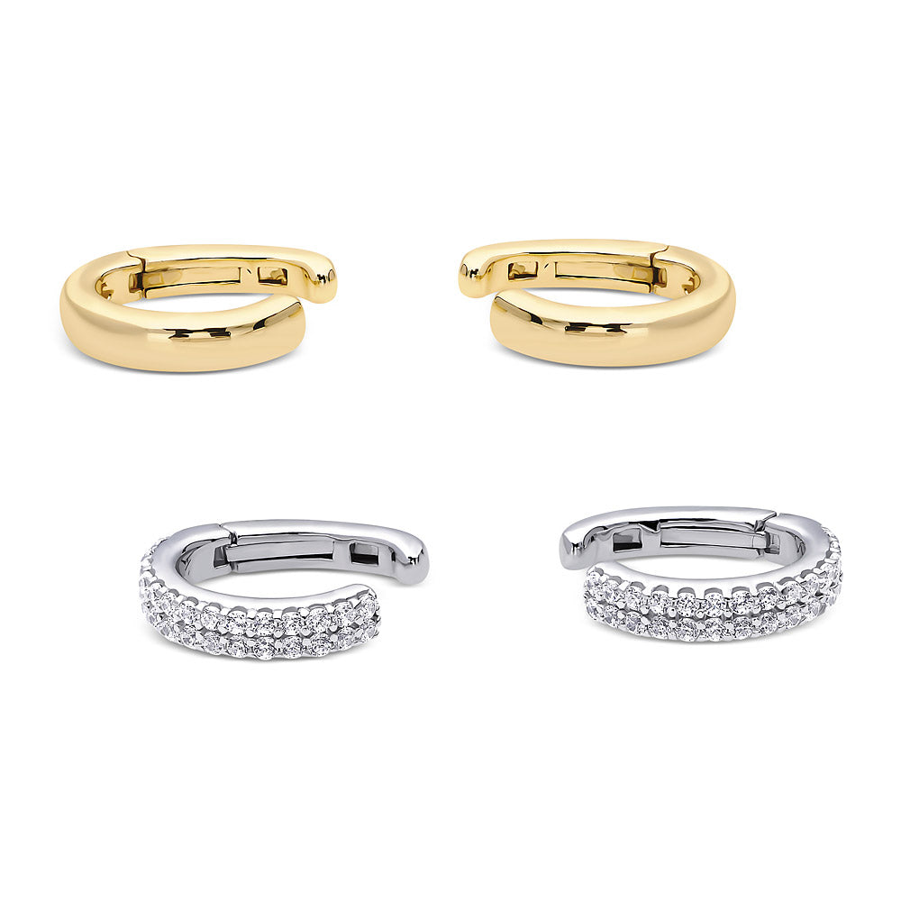 CZ Ear Cuff Cartilage Earrings in Sterling Silver, 2 Pairs, Style 4