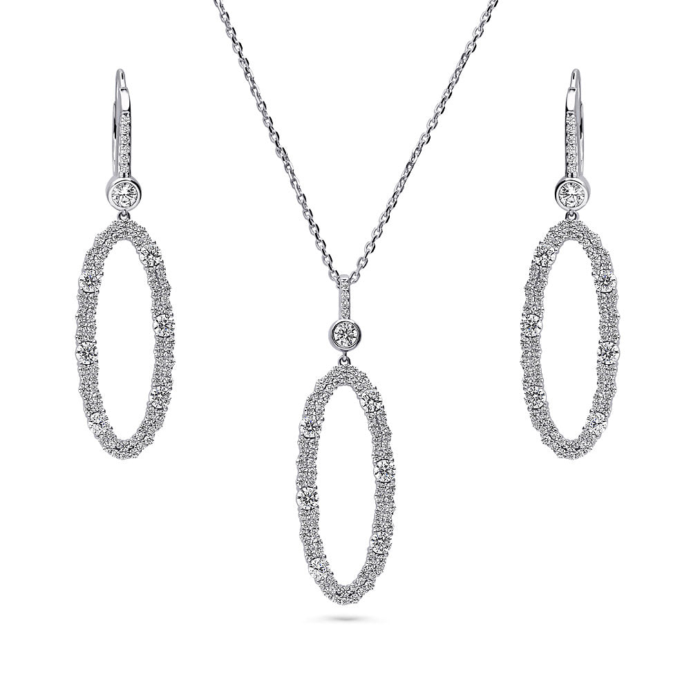 Cluster Open Oval CZ Necklace and Earrings Set in Sterling Silver
