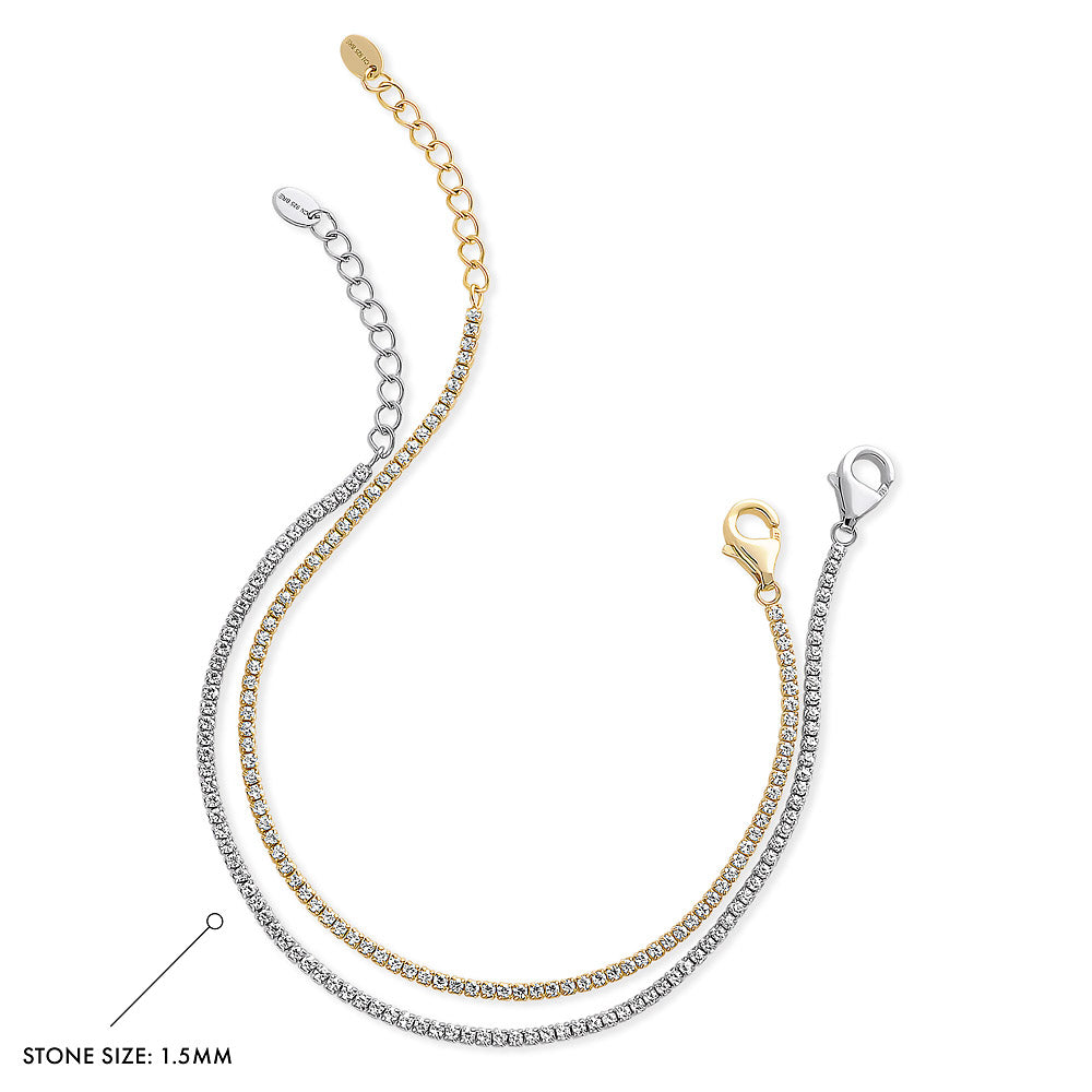 Front view of CZ Tennis Bracelet Set in Gold Flashed Sterling Silver, 2-Piece Style 1