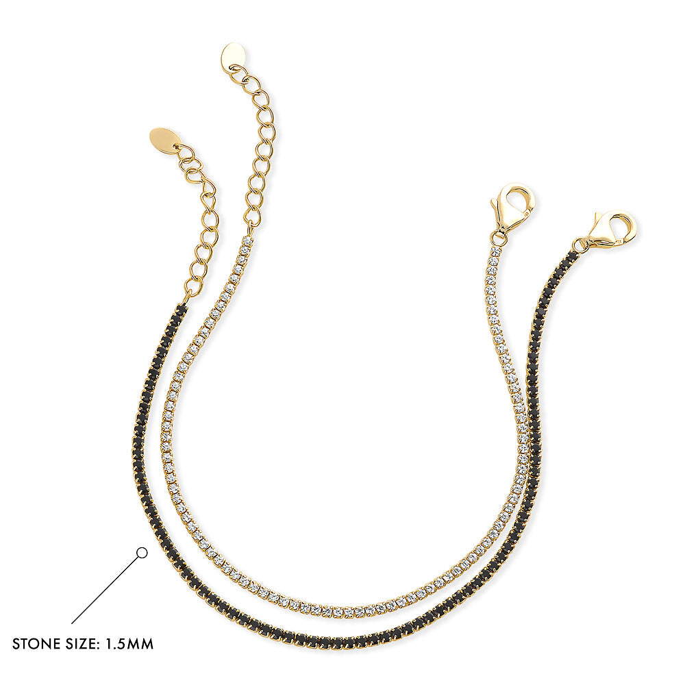 Front view of CZ Tennis Bracelet Set in Gold Flashed Sterling Silver, 2-Piece Style 3