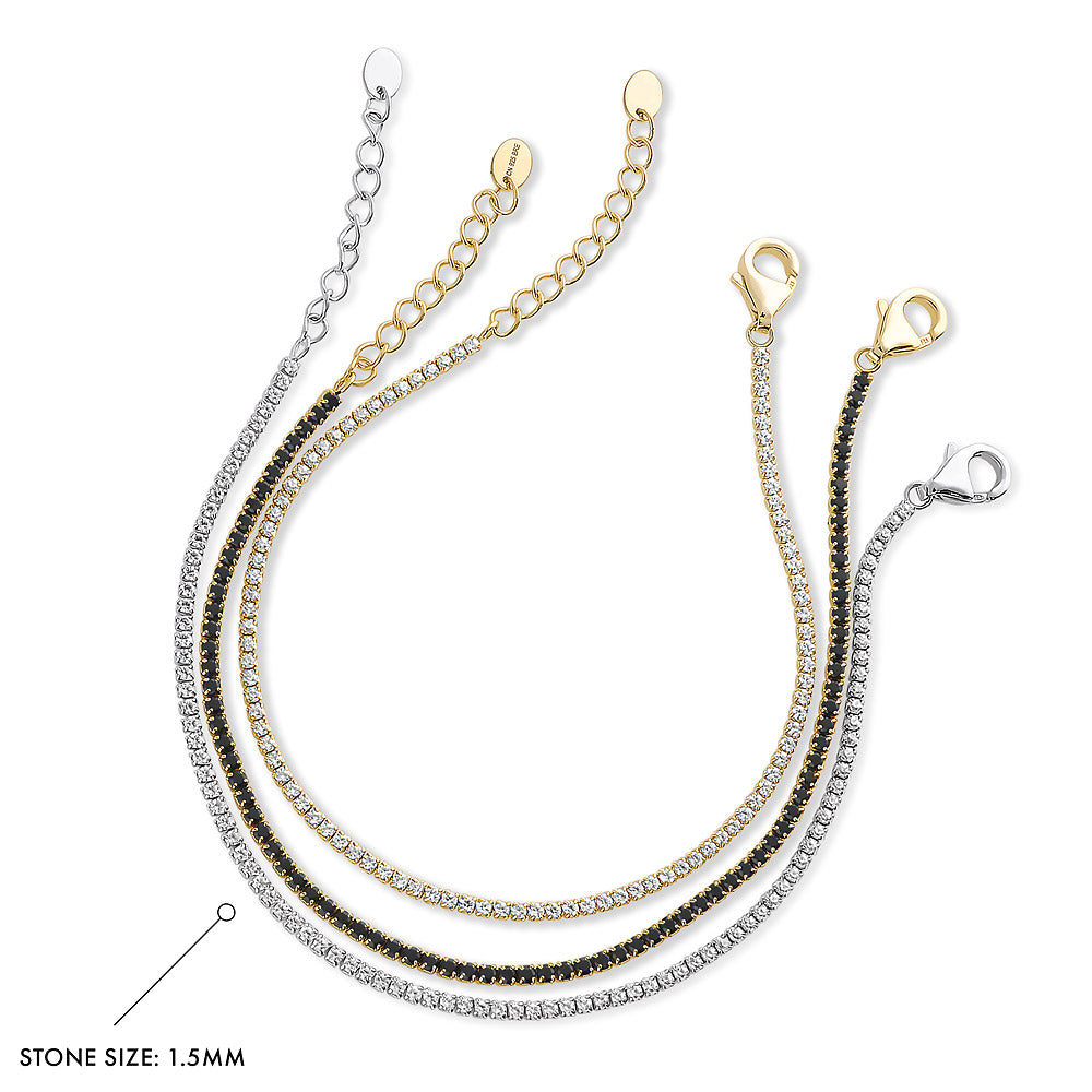Front view of CZ Tennis Bracelet Set in Gold Flashed Sterling Silver, 3-Piece Style 1
