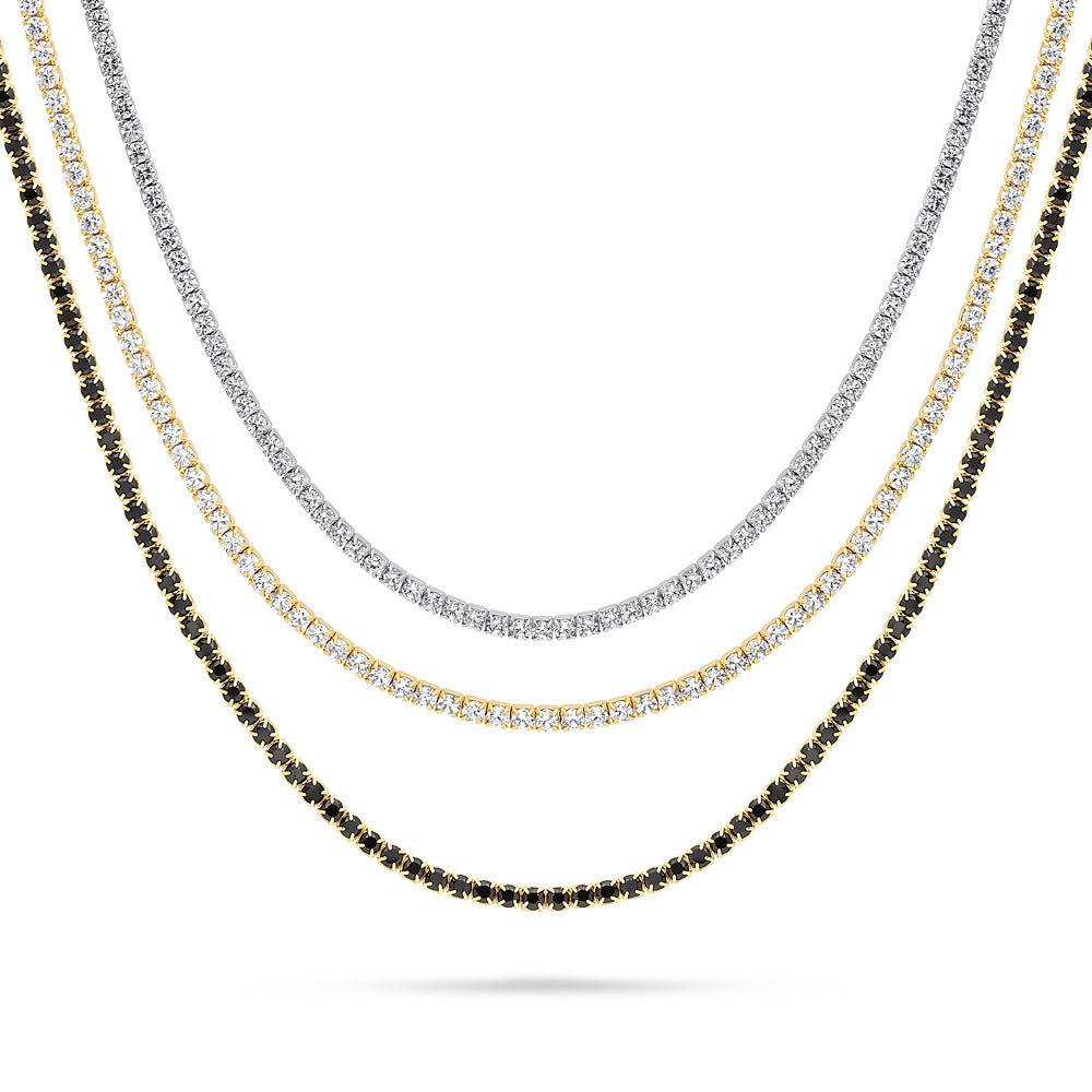 CZ Layered Tennis Choker Set in Gold Flashed Sterling Silver, 3-Piece Style 1