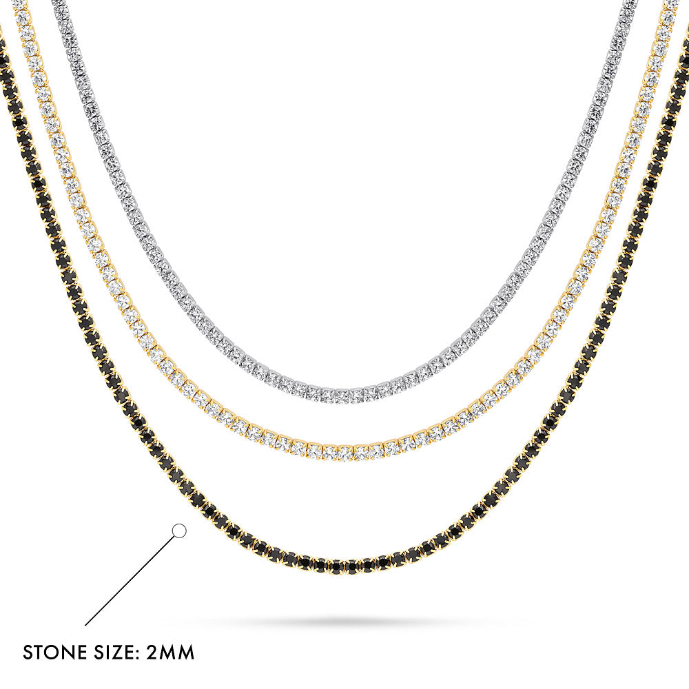 Front view of CZ Layered Tennis Choker Set in Gold Flashed Sterling Silver, 3-Piece Style 1