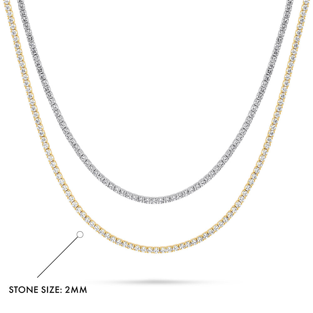 Front view of CZ Layered Tennis Choker Set in Gold Flashed Sterling Silver, 2-Piece Style 1