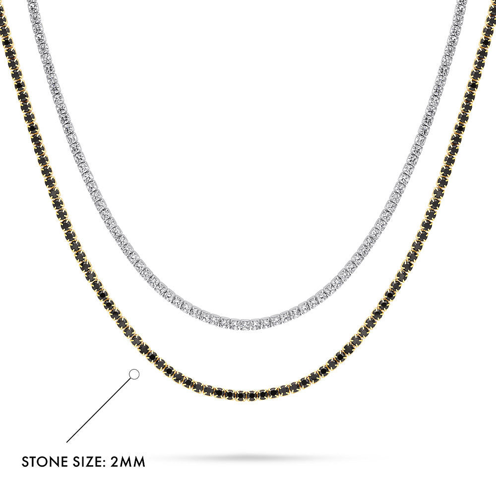 Front view of CZ Layered Tennis Choker Set in Gold Flashed Sterling Silver, 2-Piece Style 2