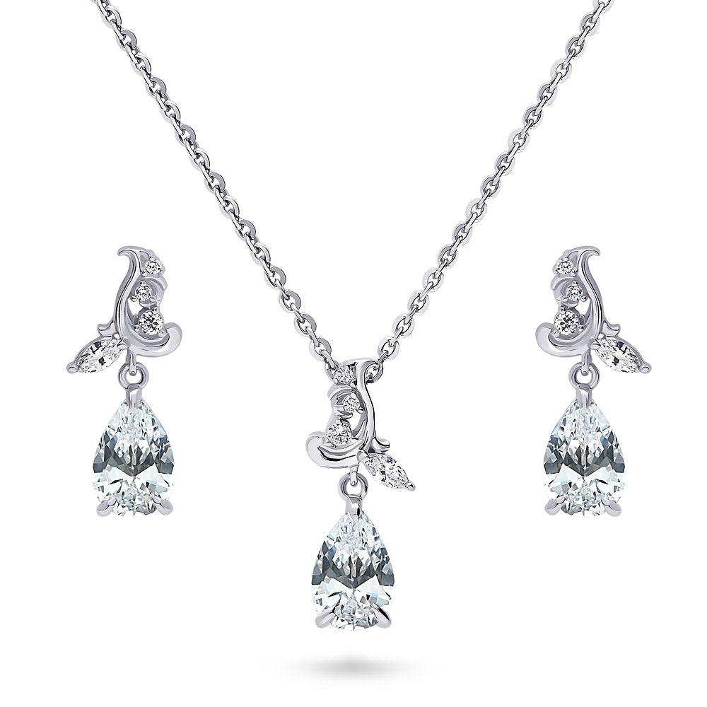 Filigree CZ Necklace and Earrings in Sterling Silver