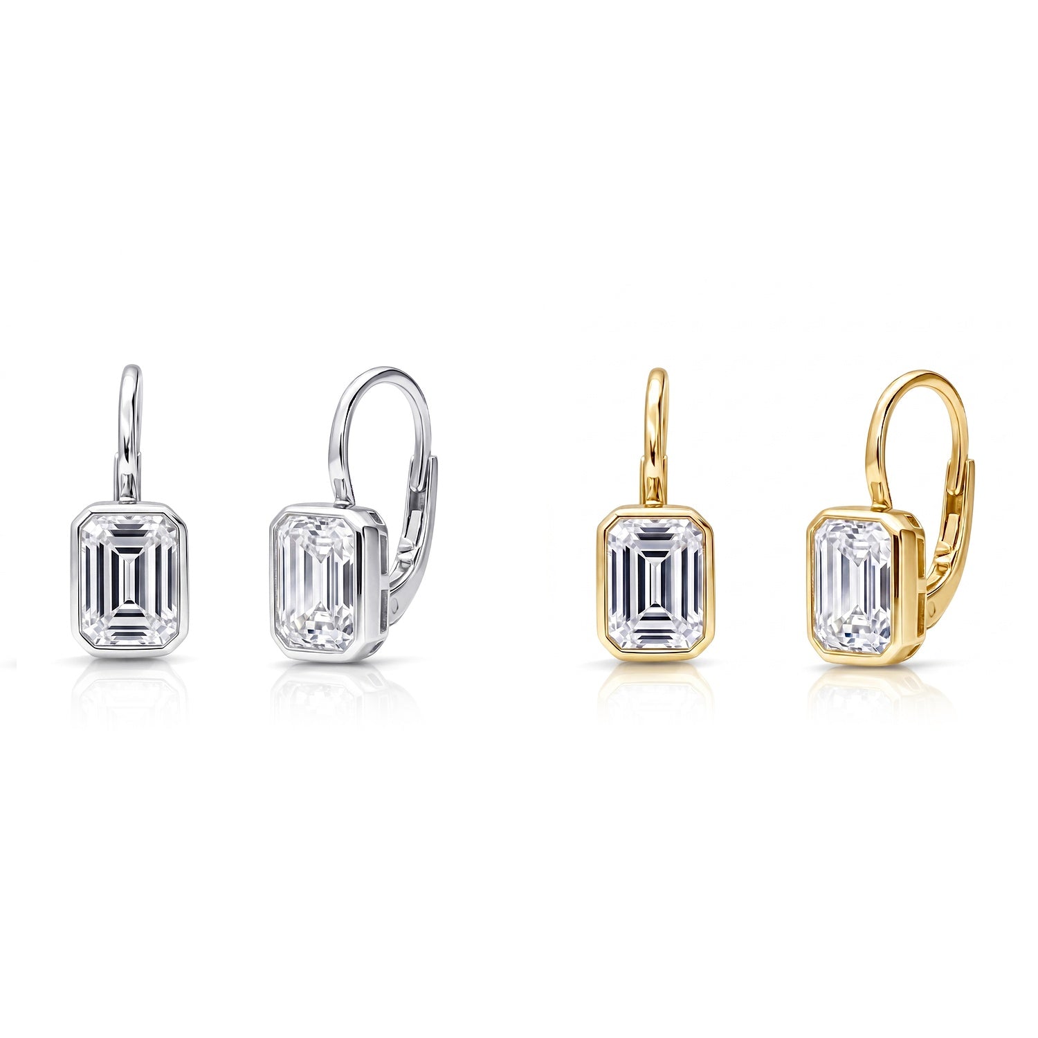 Solitaire CZ Earrings in Gold Flashed Sterling Silver, 2 Pairs