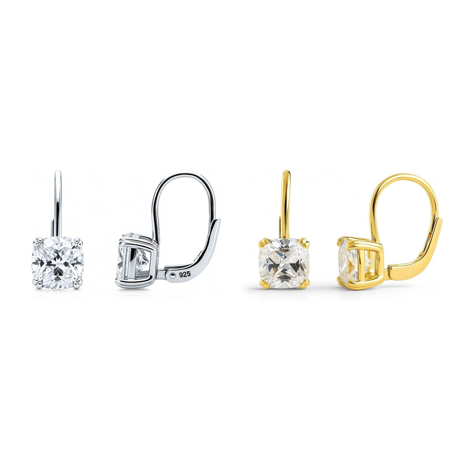 Solitaire CZ Earrings in Gold Flashed Sterling Silver, 2 Pairs