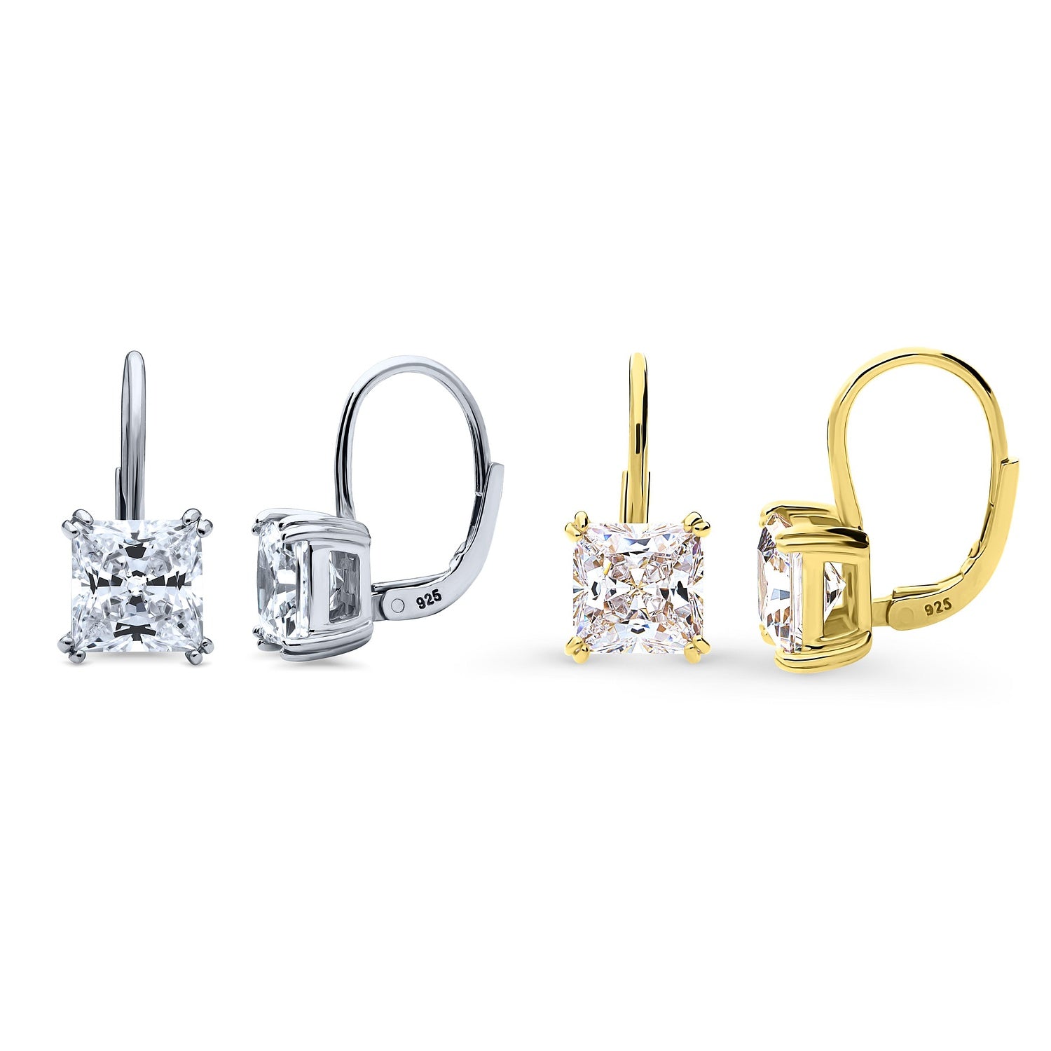 Solitaire CZ Earrings in Gold Flashed Sterling Silver, 2 Pairs