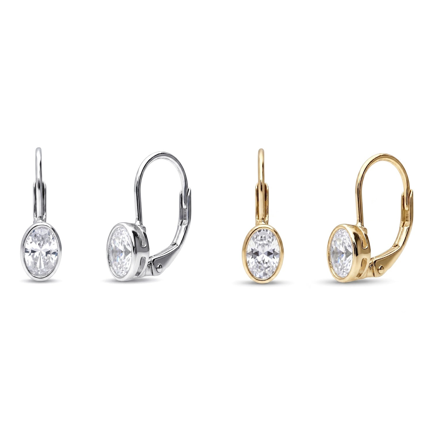Solitaire CZ Earrings in Gold Flashed Sterling Silver, 2 Pairs