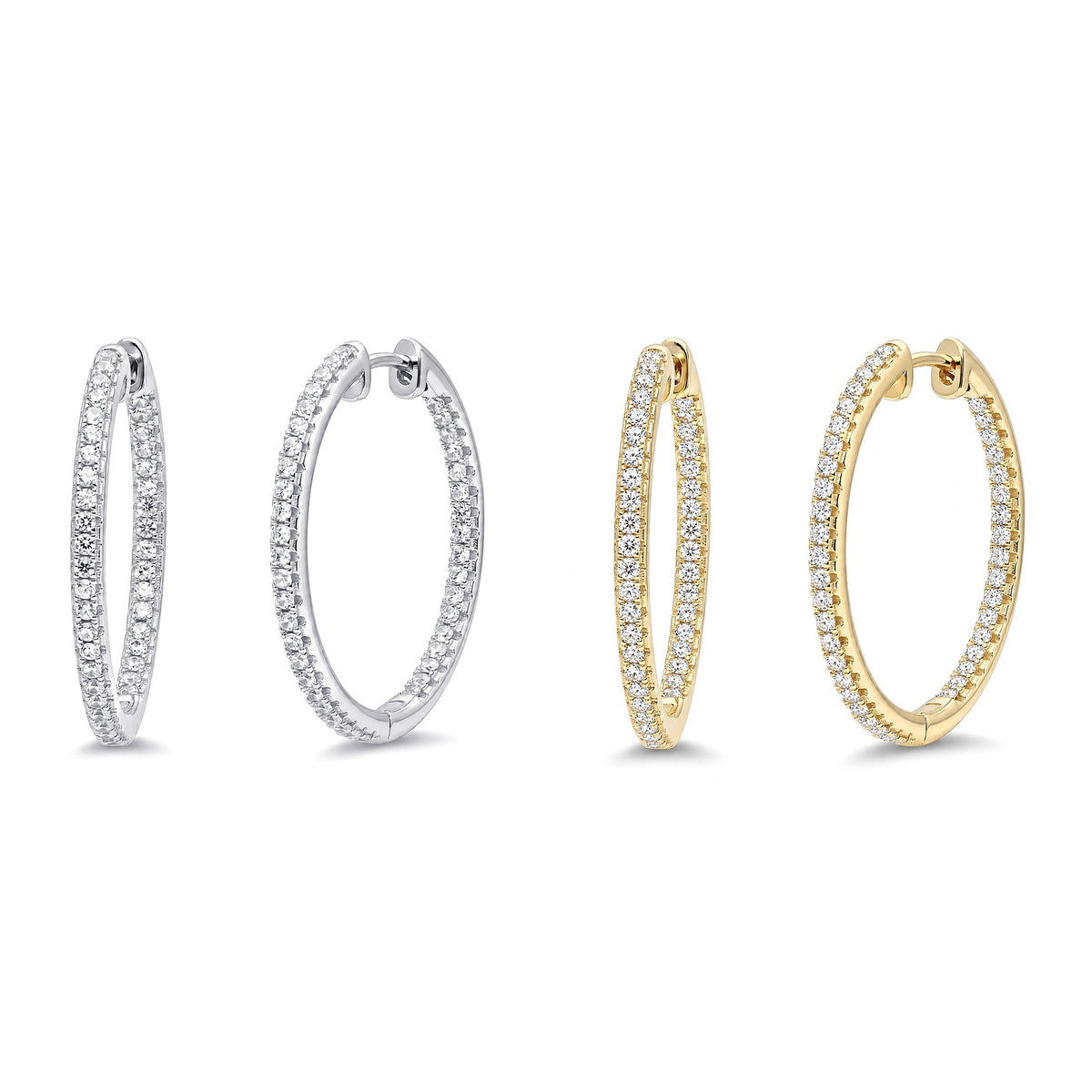 CZ Small Hoop Earrings in Gold Flashed Sterling Silver 0.9-1 inch, 2-Pair Set, 1 inch