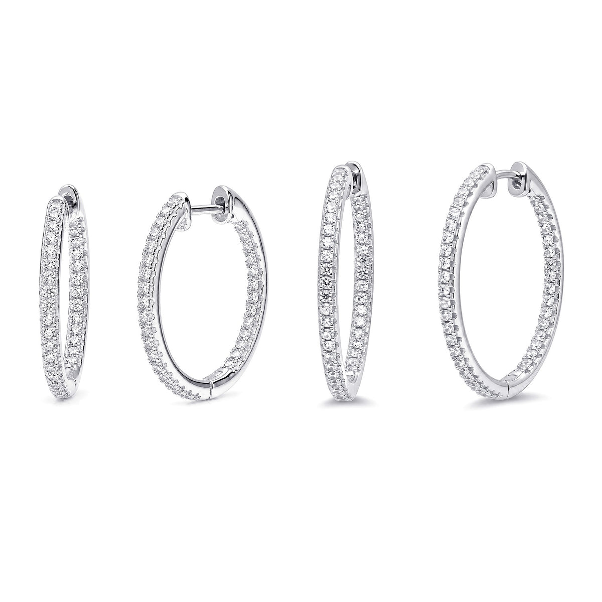 CZ Small Hoop Earrings in Gold Flashed Sterling Silver 0.9-1 inch, 2-Pair Set, Rhodium Plated