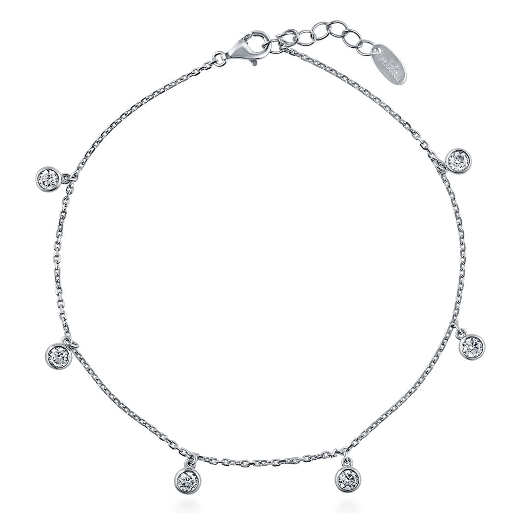 CZ Charm Anklet in Sterling Silver