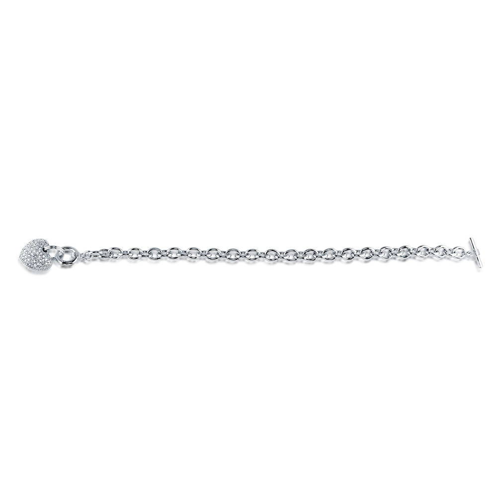 Heart CZ Toggle Charm Bracelet in Silver-Tone