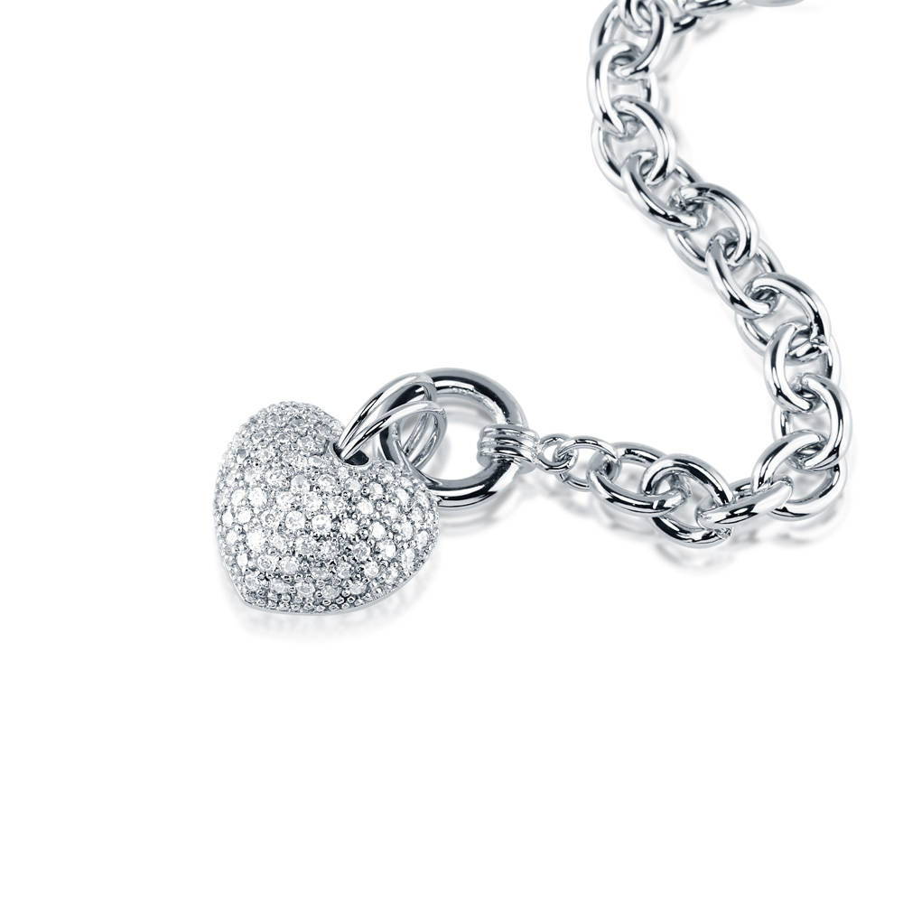 Heart CZ Toggle Charm Bracelet in Silver-Tone