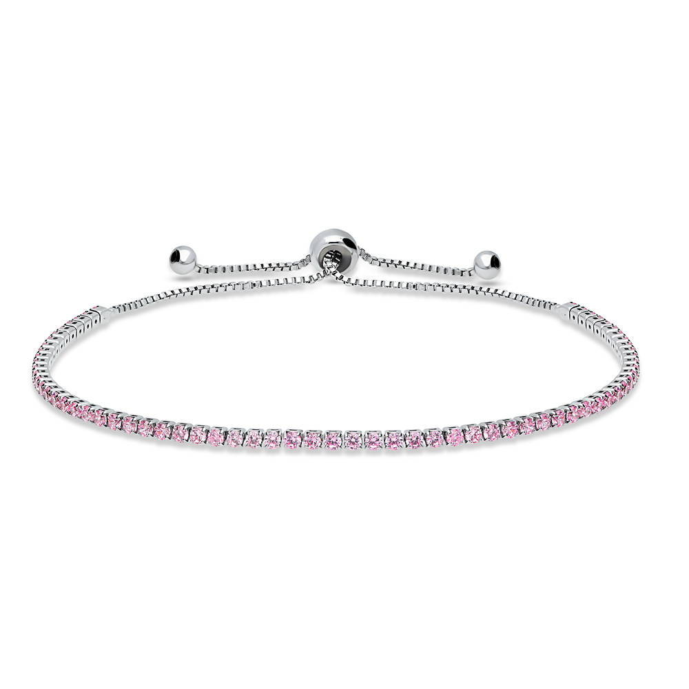 CZ Tennis Bracelet Gold Flashed, Pink Color
