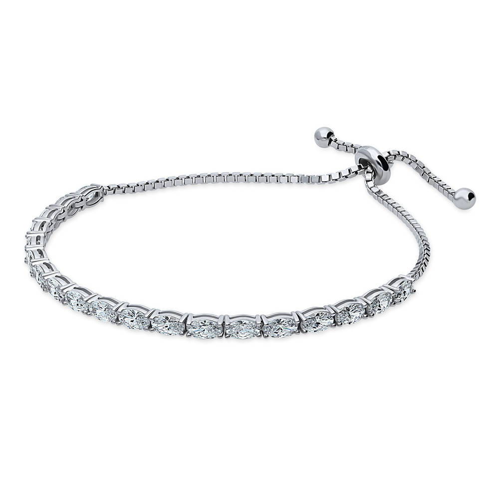 East-West Oval CZ Statement Tennis Bracelet in Sterling Silver