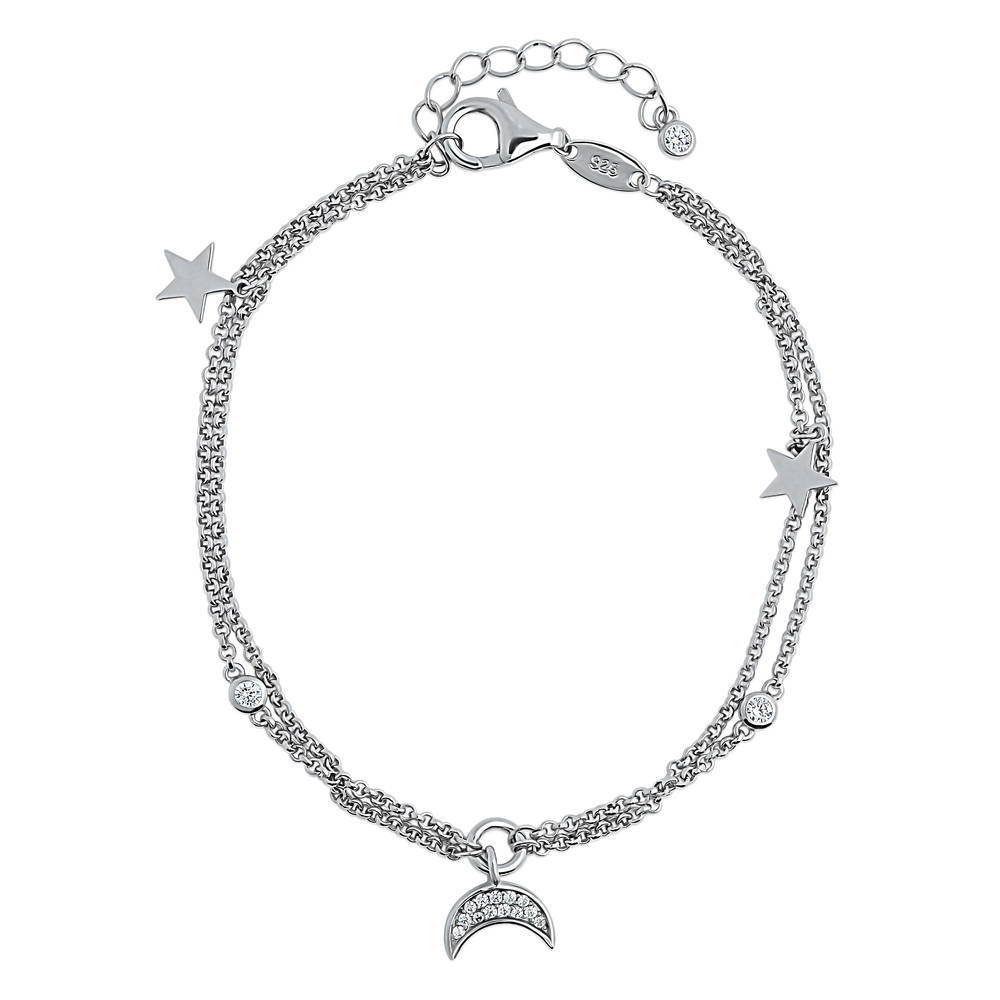 Star Crescent Moon CZ Charm Bracelet in Sterling Silver