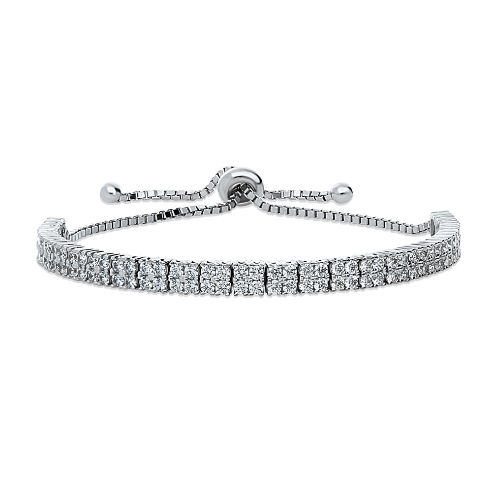 Bar CZ Tennis Bracelet in Sterling Silver, Clear Color
