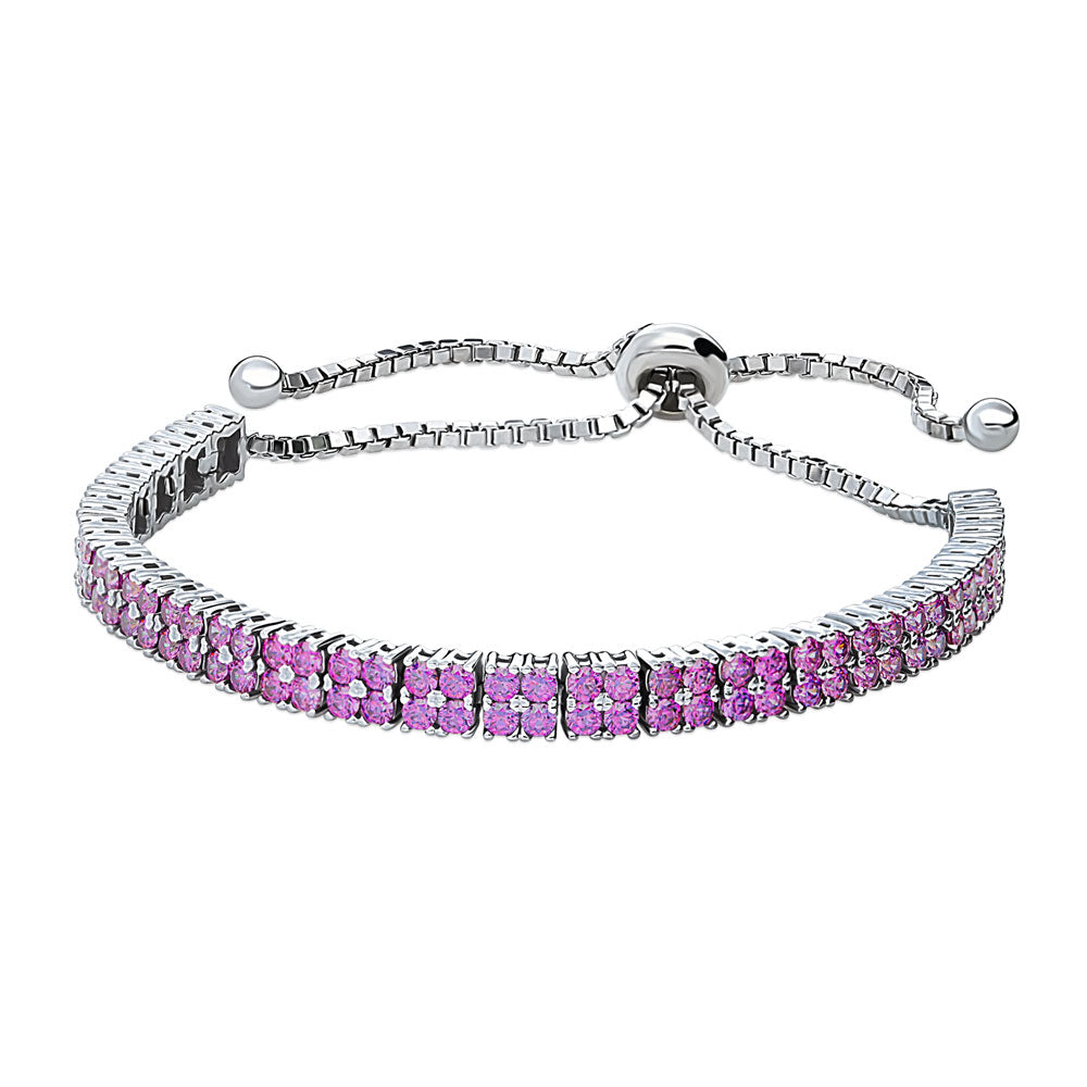 Front view of Bar CZ Tennis Bracelet in Sterling Silver, Purple Color