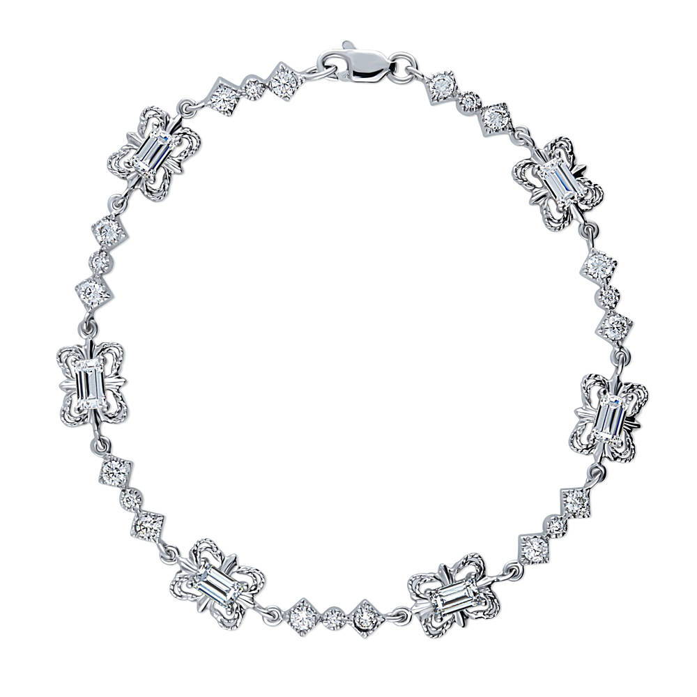 Art Deco CZ Chain Bracelet in Sterling Silver