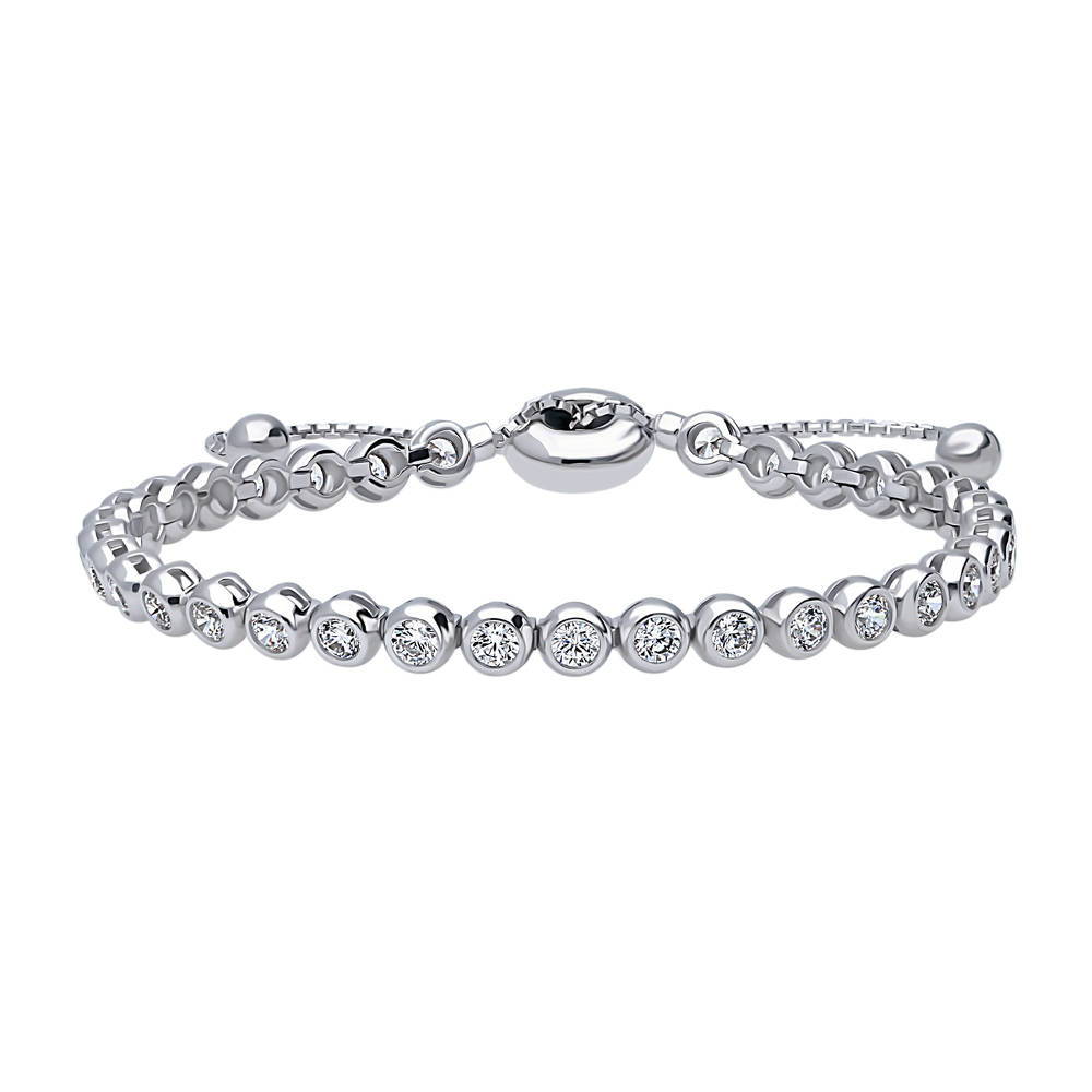 Bubble Bar Bezel Set CZ Statement Tennis Bracelet in Sterling Silver