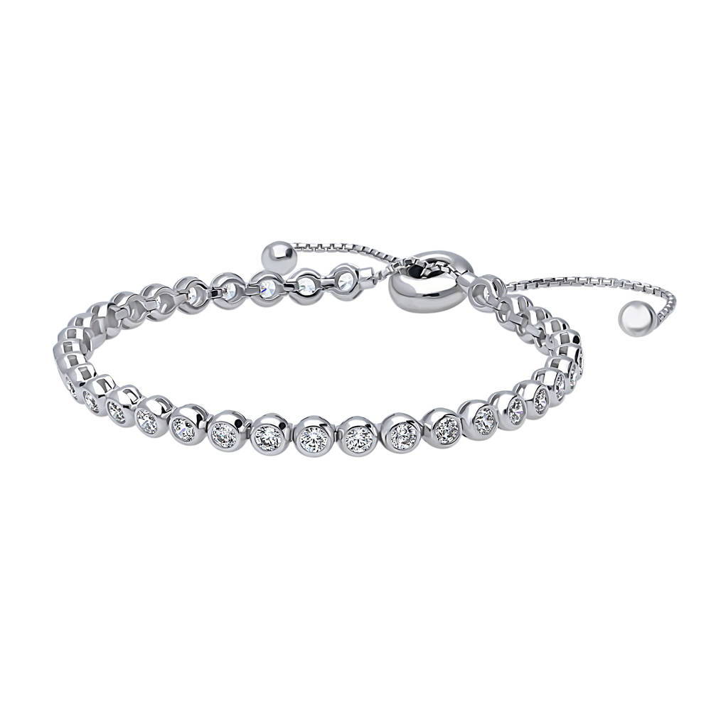 Bubble Bar Bezel Set CZ Statement Tennis Bracelet in Sterling Silver