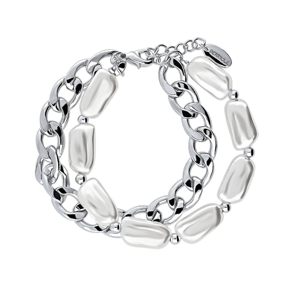 Imitation Pearl Statement Curb Chain Bracelet 10mm