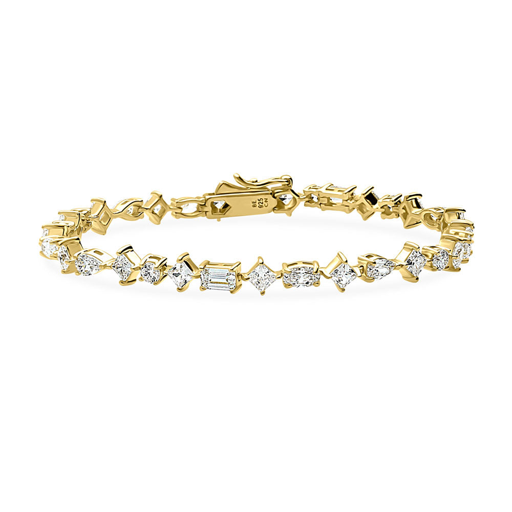 Cluster CZ Statement Tennis Bracelet in Gold Flashed Sterling Silver