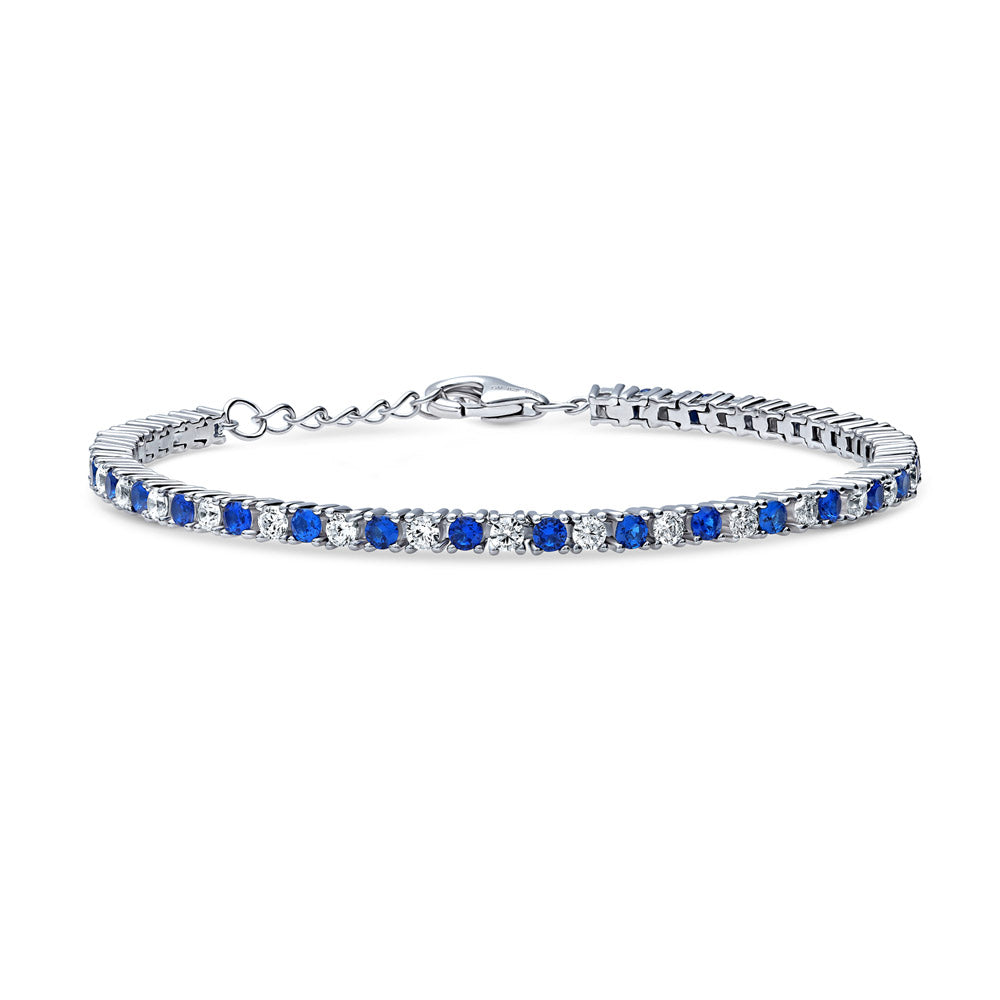 Simulated Blue Sapphire CZ Statement Tennis Bracelet in Sterling Silver