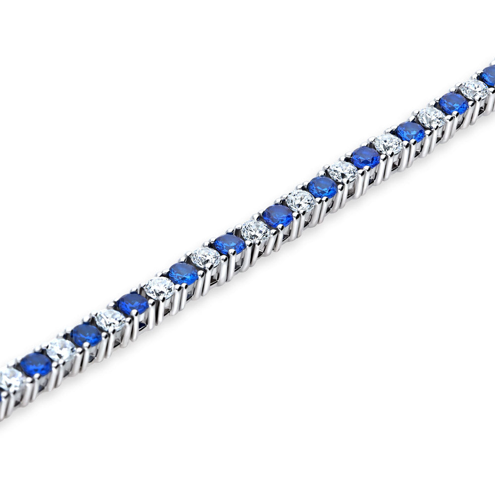 Simulated Blue Sapphire CZ Statement Tennis Bracelet in Sterling Silver