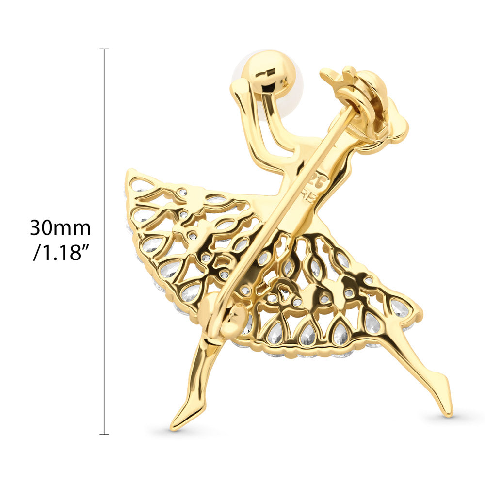 Dancing Girl White Button Cultured Pearl Pin in Sterling Silver