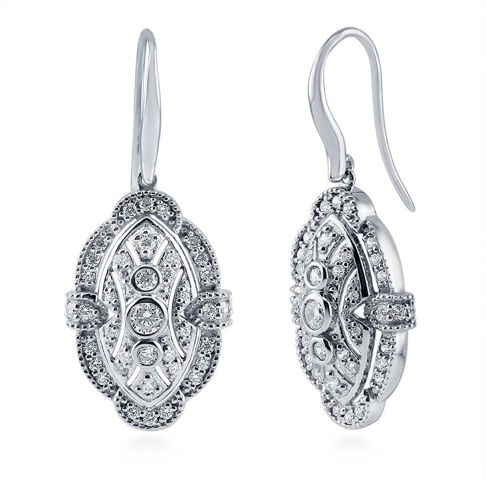 Art Deco Milgrain CZ Necklace and Earrings Set in Sterling Silver, 3 of 8
