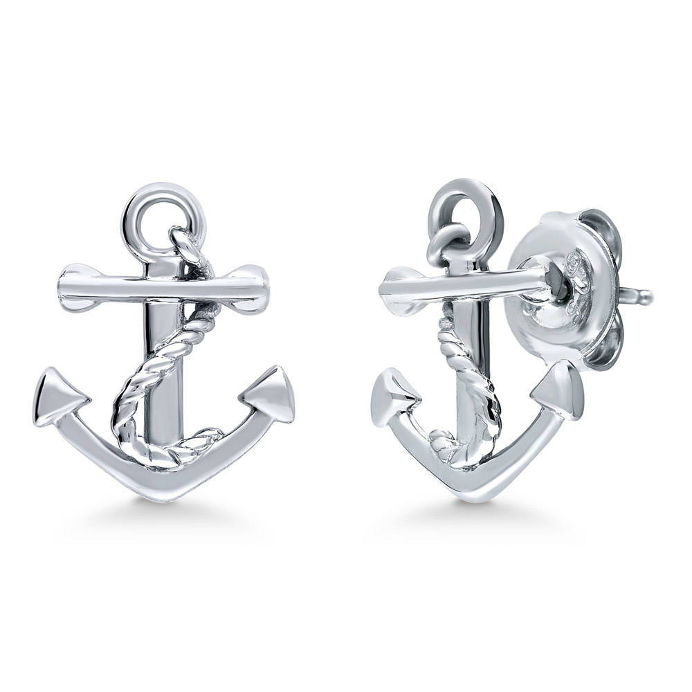 Anchor Stud Earrings in Sterling Silver