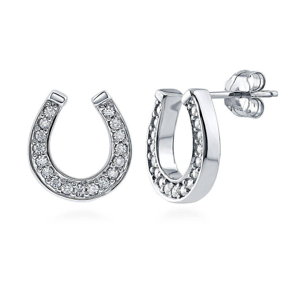 Horseshoe CZ Stud Earrings in Sterling Silver