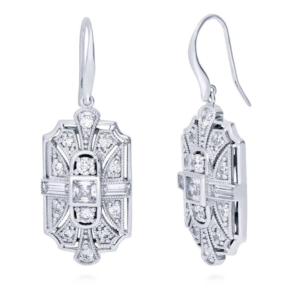 Art Deco Milgrain CZ Necklace and Earrings Set in Sterling Silver, 3 of 12