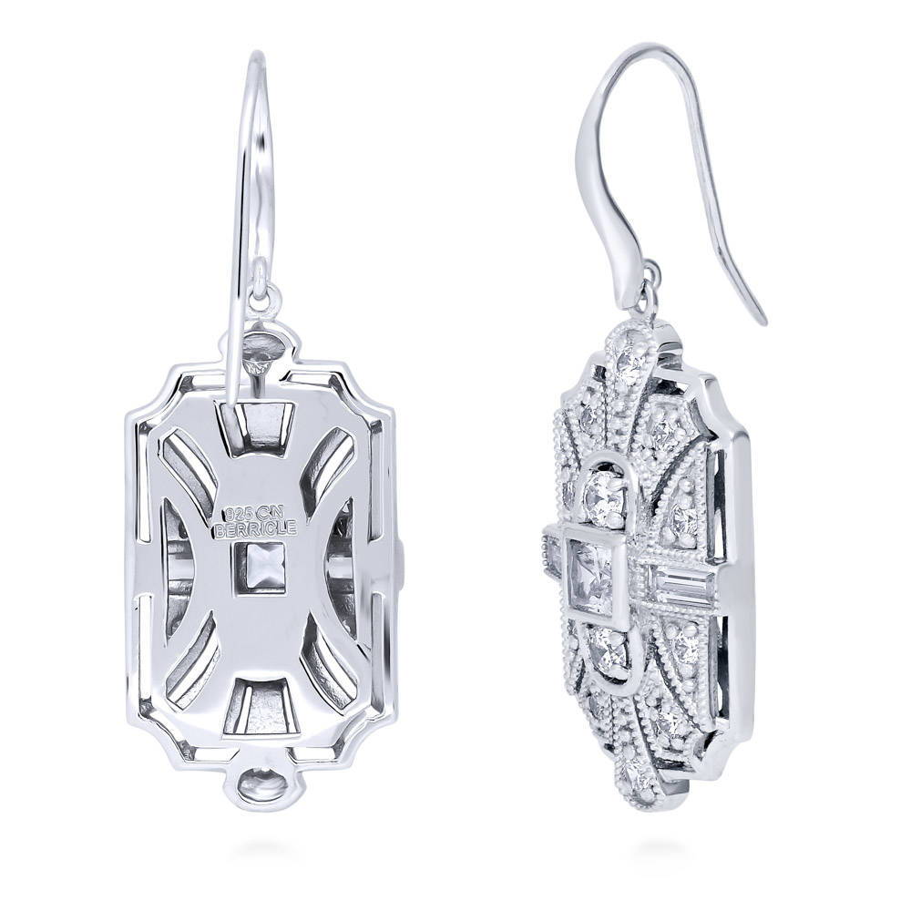 Front view of Art Deco Milgrain CZ Necklace and Earrings Set in Sterling Silver, 6 of 12