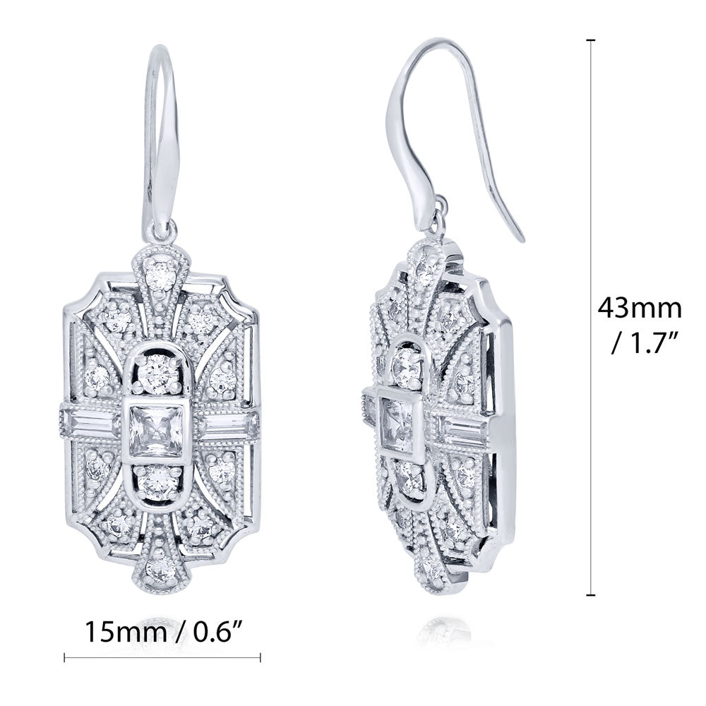 Front view of Art Deco Milgrain CZ Necklace and Earrings Set in Sterling Silver, 9 of 12