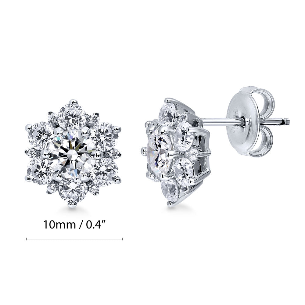 Flower Halo CZ Stud Earrings in Sterling Silver