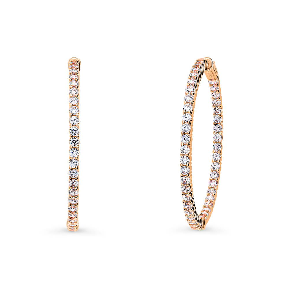 CZ Inside-Out Hoop Earrings in Sterling Silver 1.8 inch, Rose Gold Flashed