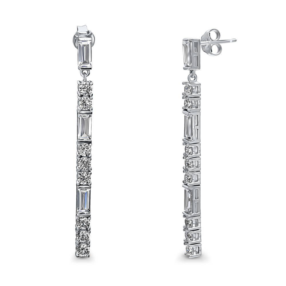 Bar Art Deco CZ Statement Dangle Earrings in Sterling Silver