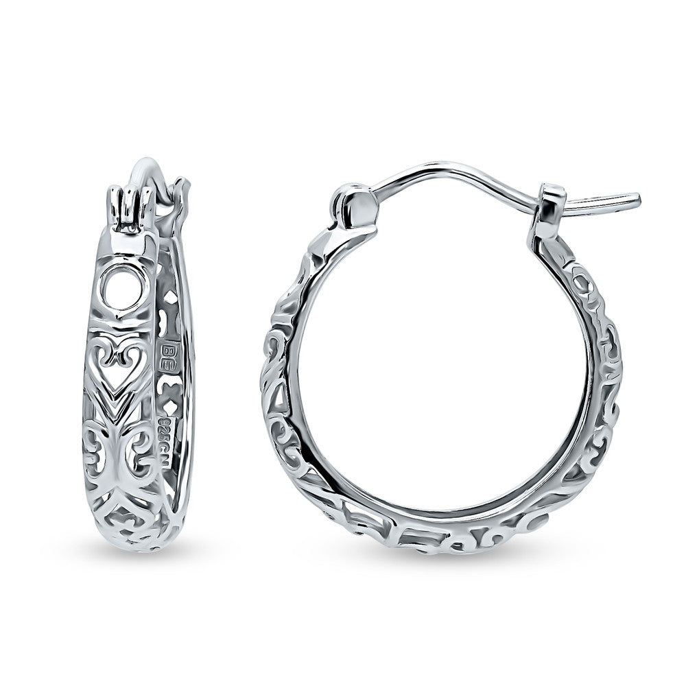 Filigree Medium Hoop Earrings in Sterling Silver 0.75"