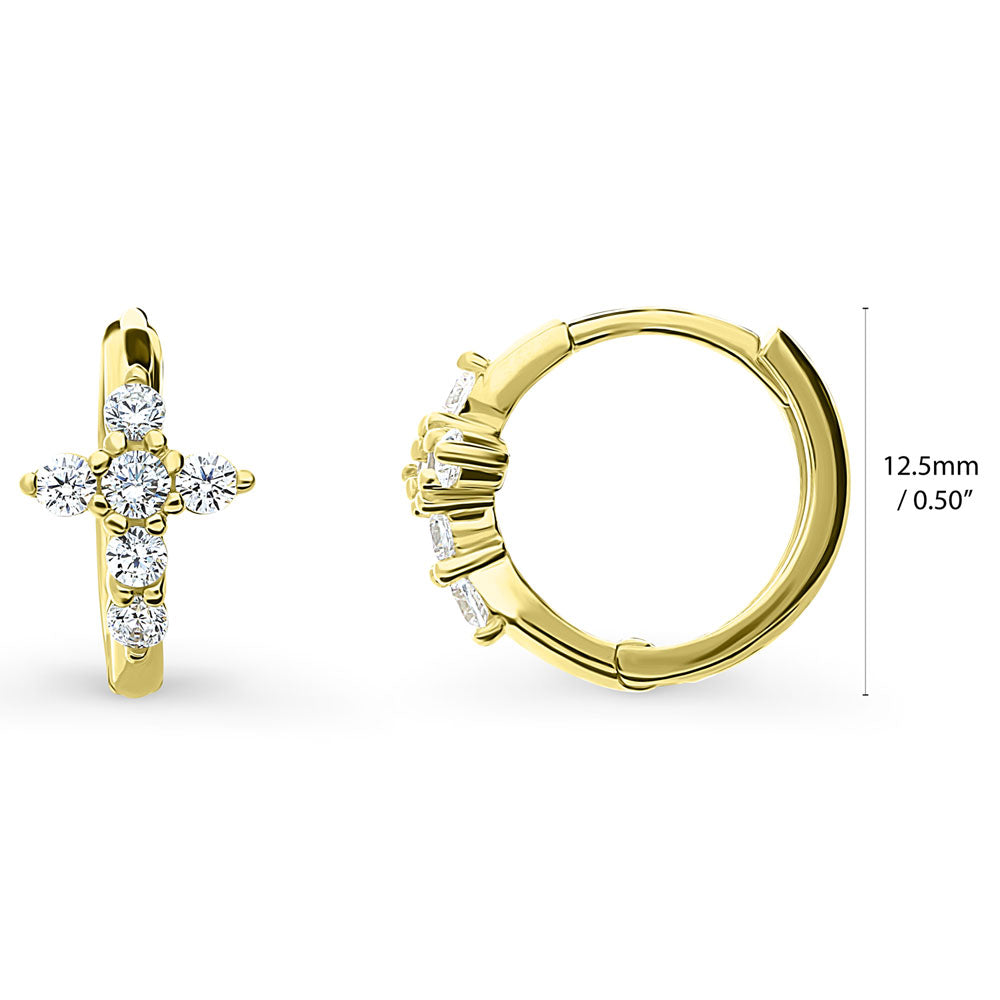 Cross CZ Small Huggie Earrings in Sterling Silver 0.5"