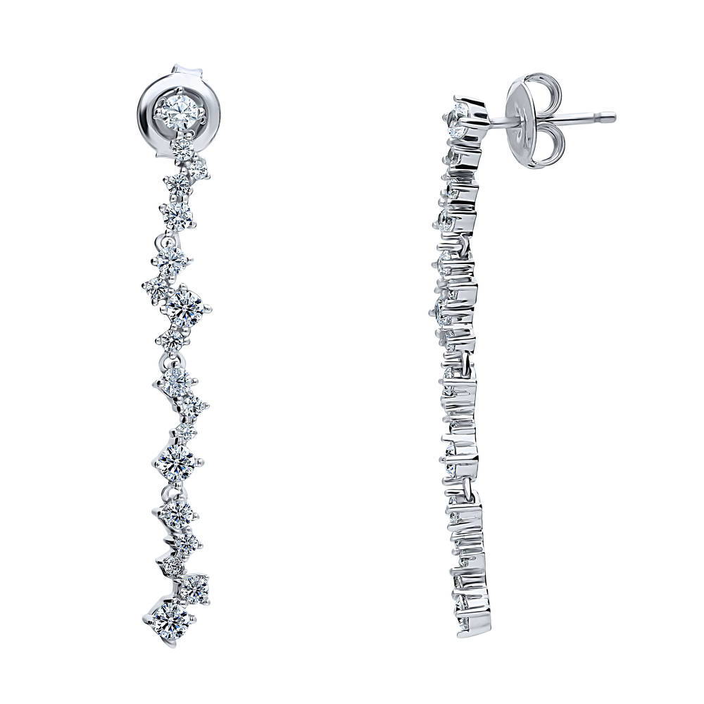 Cluster Bar CZ Dangle Earrings in Sterling Silver